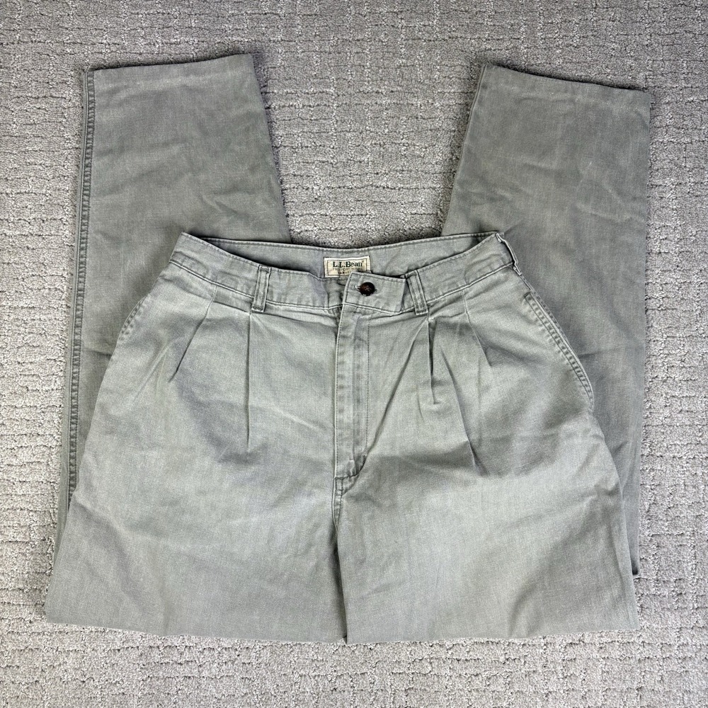 Vintage LL Bean Womens Olive Green Double Pleated USA Made Pants Sz 12 Petite